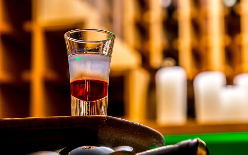 alcohol shot on table sude view